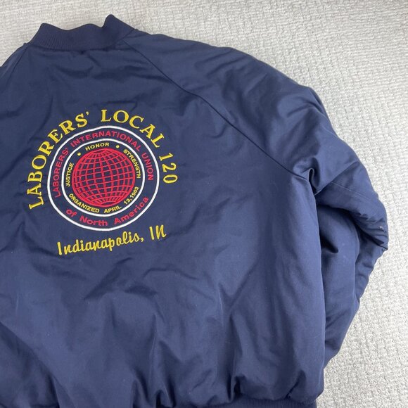 VINTAGE King Louie USA Bomber Jacket Men XL Navy Laborers Indianapolis Local 120 - Picture 4 of 16